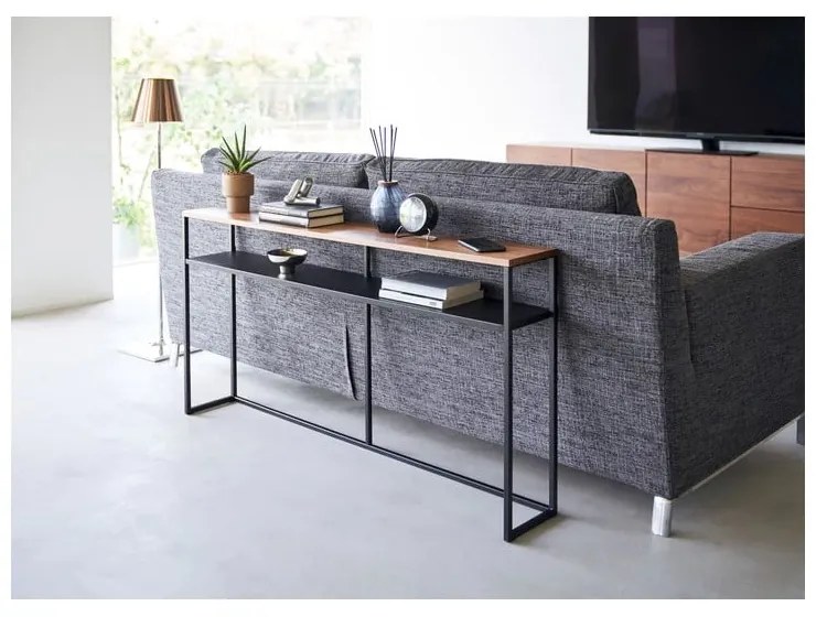 Fekete-sötétbarna konzolasztal kőrisfa dekorral 20,5x126 cm Tower – YAMAZAKI