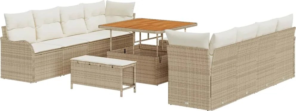 vidaXL Kerti Kanapé Szett párnával tárolóval 11 pcs Beige és krém