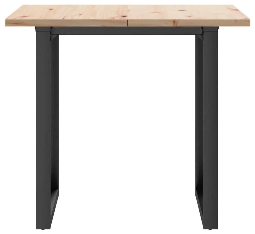 Tömör fenyőfa és acél étkezőasztal O-vázzal 80x80x75,5 cm