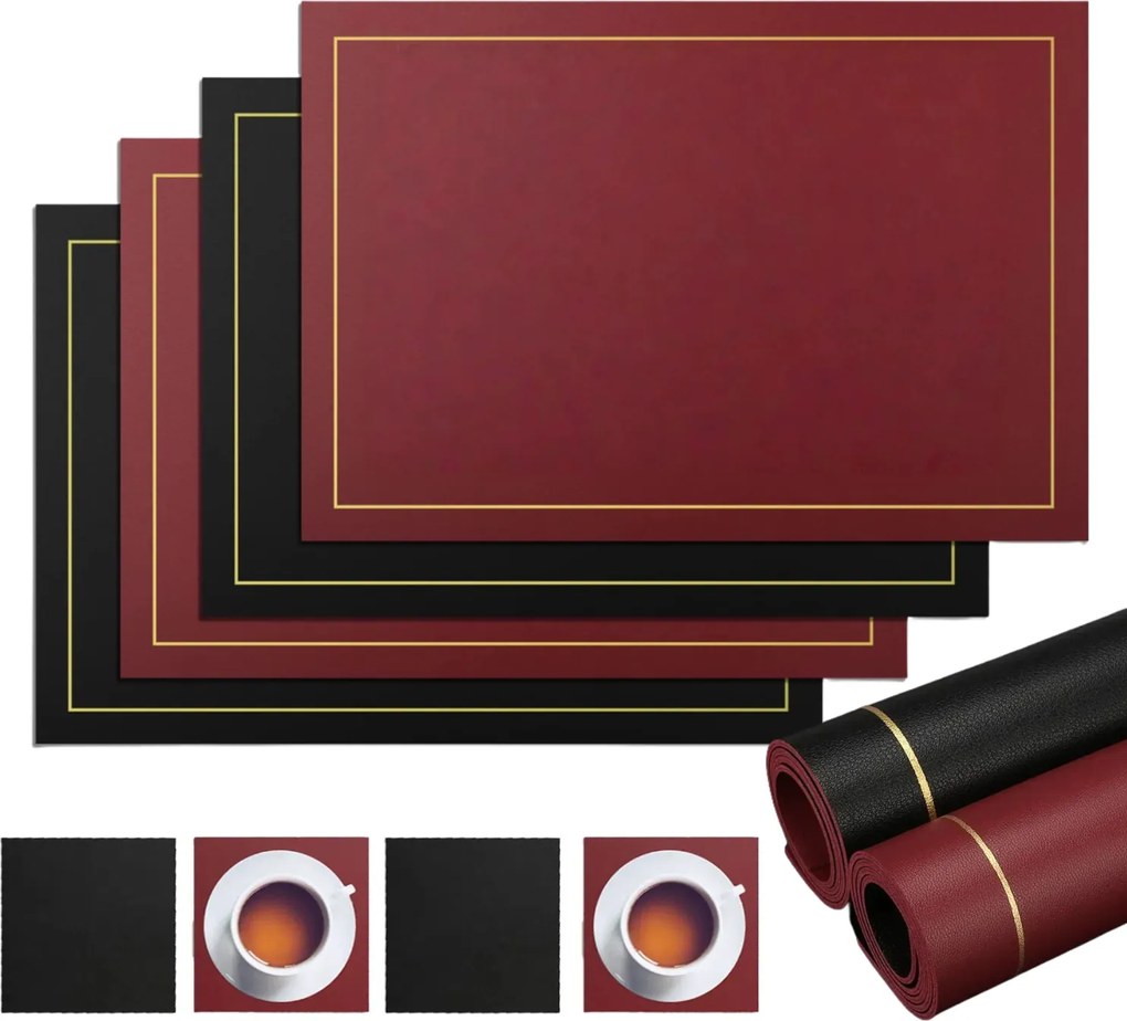 Szett 8X Asztal Alátét Tányér Bőr Vízálló Nagy Kicsi