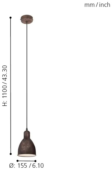 Eglo 49492 - Csillár PRIDDY 1 1xE27/60W/230V