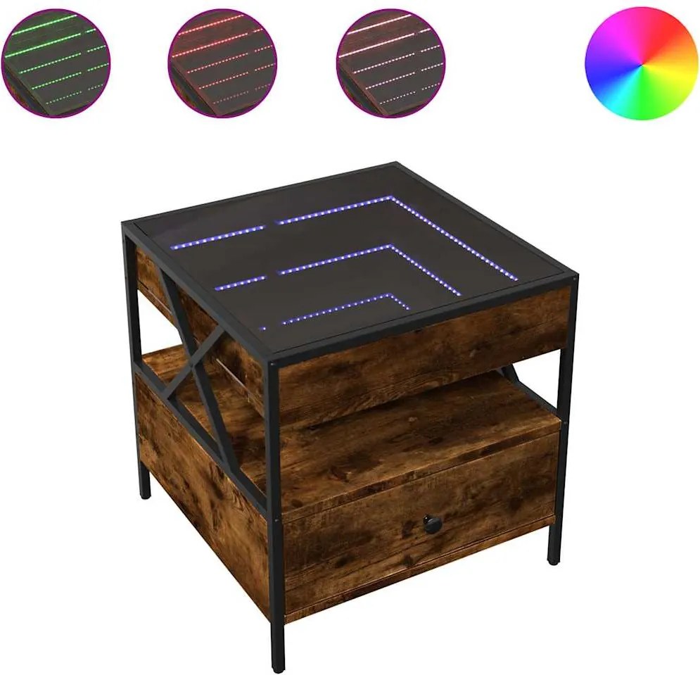 vidaXL füstös tölgy végtelen hatású LED-es dohányzóasztal 50x50x51 cm