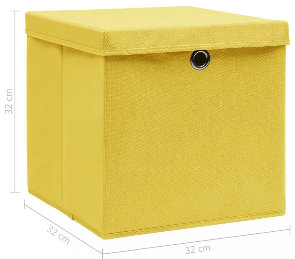 4 db sárga szövet tárolódoboz fedéllel 32 x 32 x 32 cm