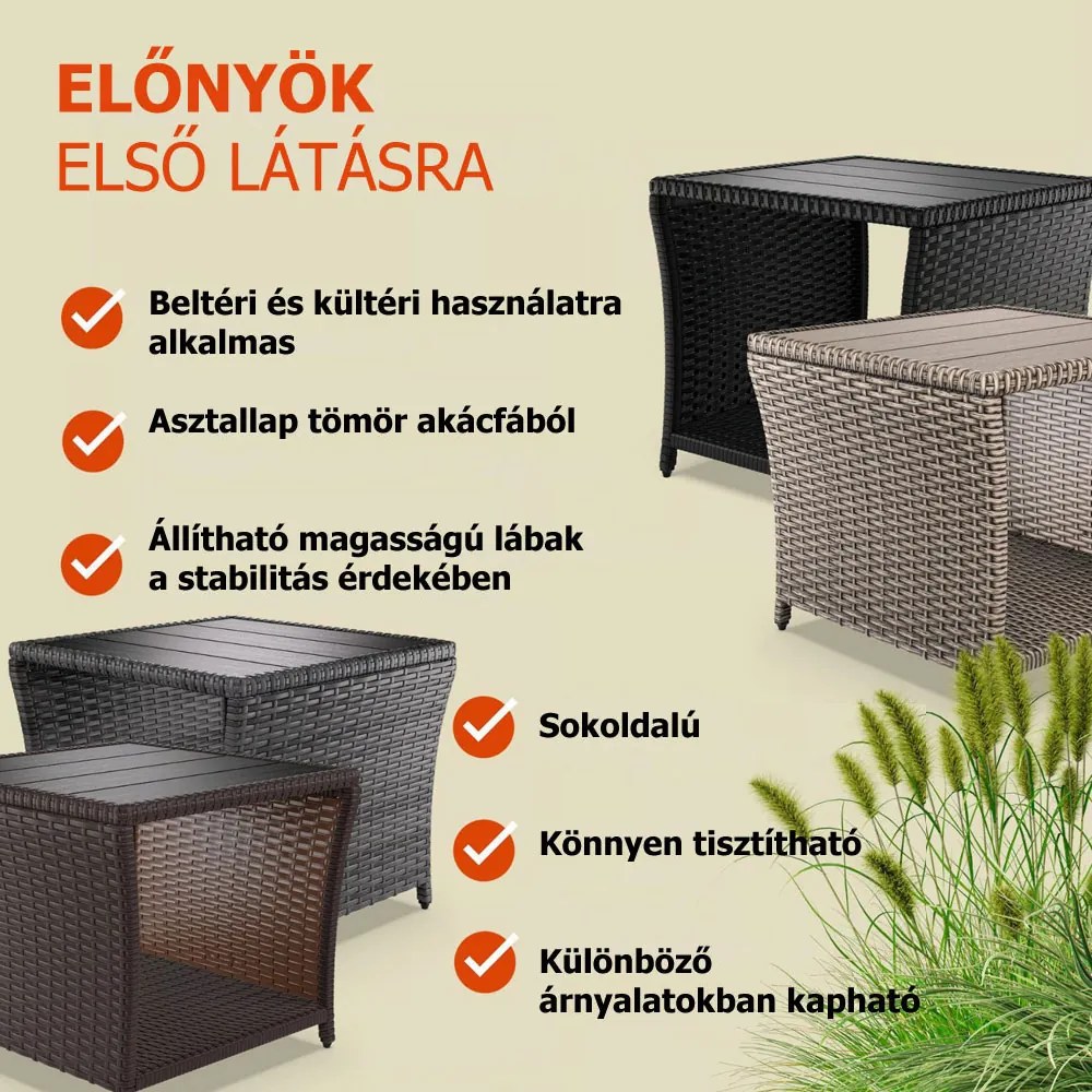 ROCCO polyrattan oldalasztal, 40x45x45cm, krémszínű Casaria