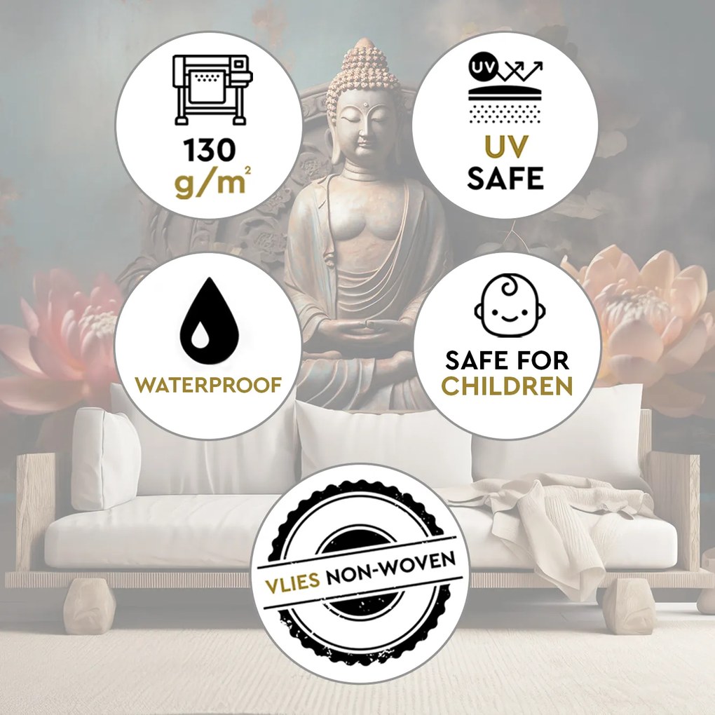 Gario Fotótapéta Buddha szobor és virágok Anyag: Vlies, Méret: 300 x 210 cm