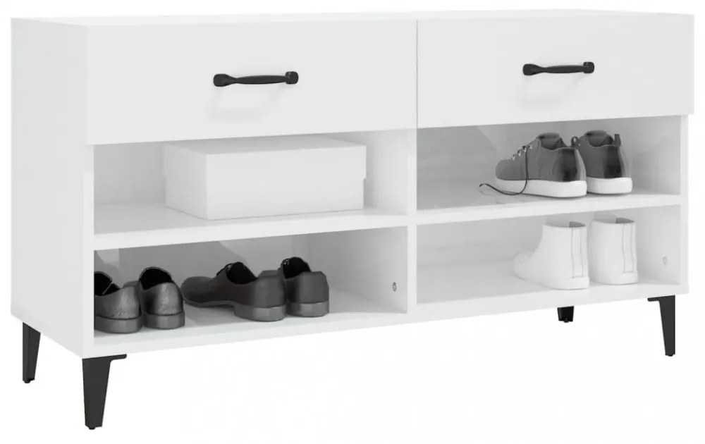 magasfényű fehér szerelt fa cipőszekrény 102x35x55 cm