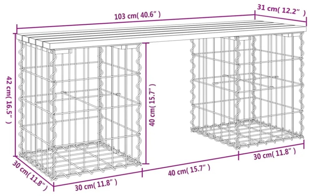 tömör duglászfenyő gabion kerti pad 103x31x42 cm