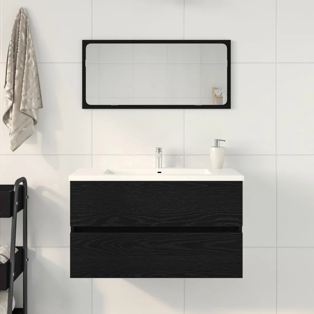 Fekete tölgy színű szerelt fa mosdószekrény 80 x 38,5 x 45 cm