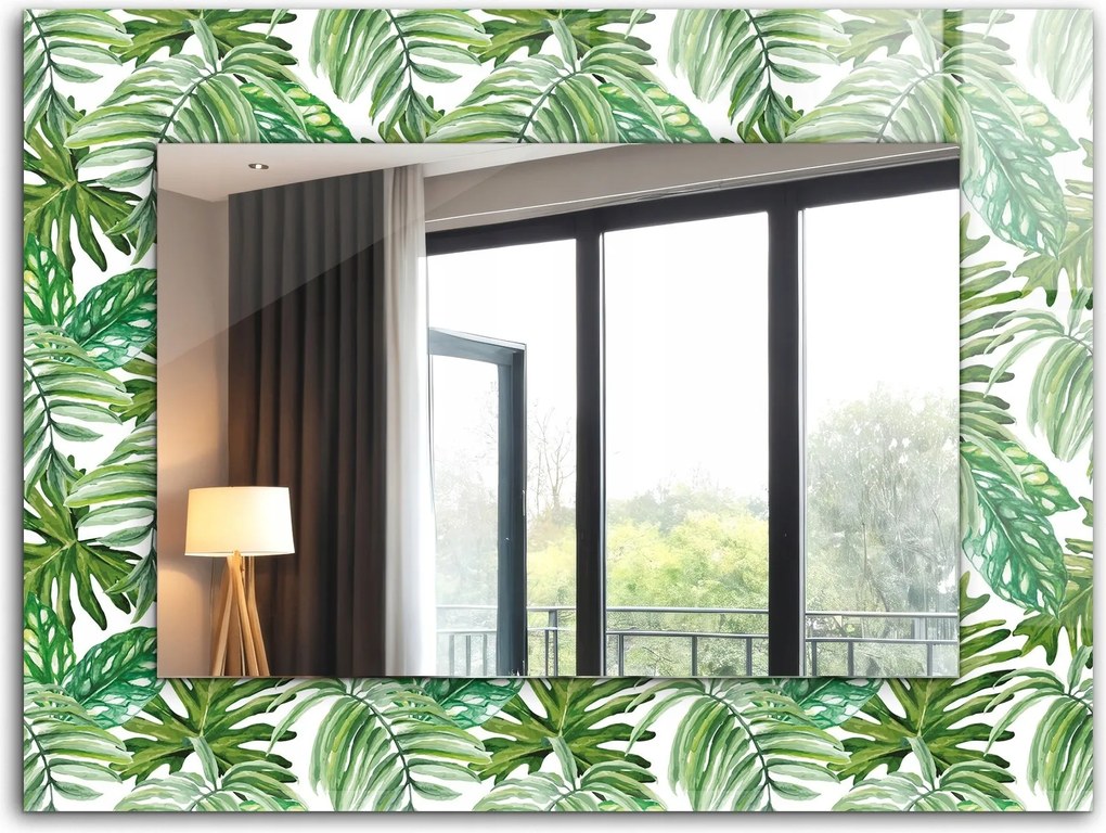 Falra akasztható üvegkeretes tükör 80x60 cm Trópusi zöld levelek