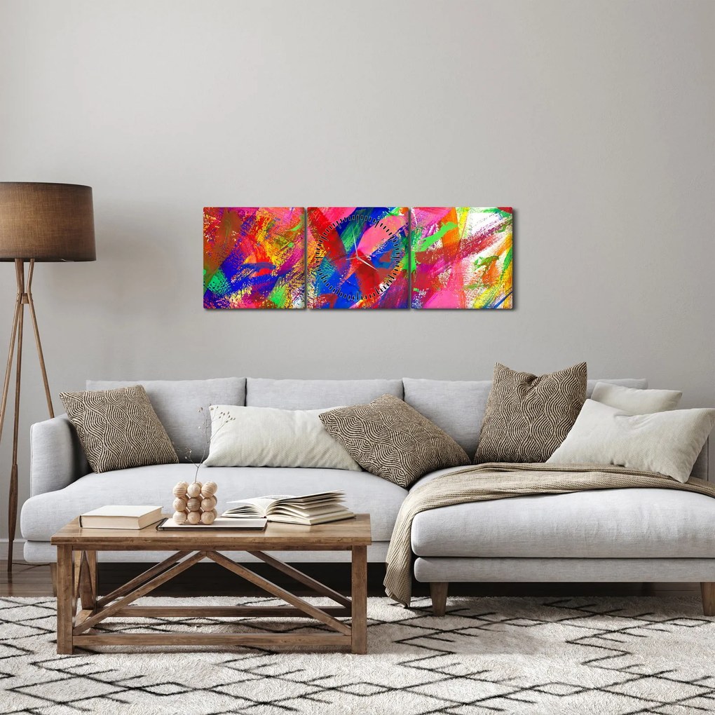 Kép - Színes absztrakció (órával) (90x30 cm)