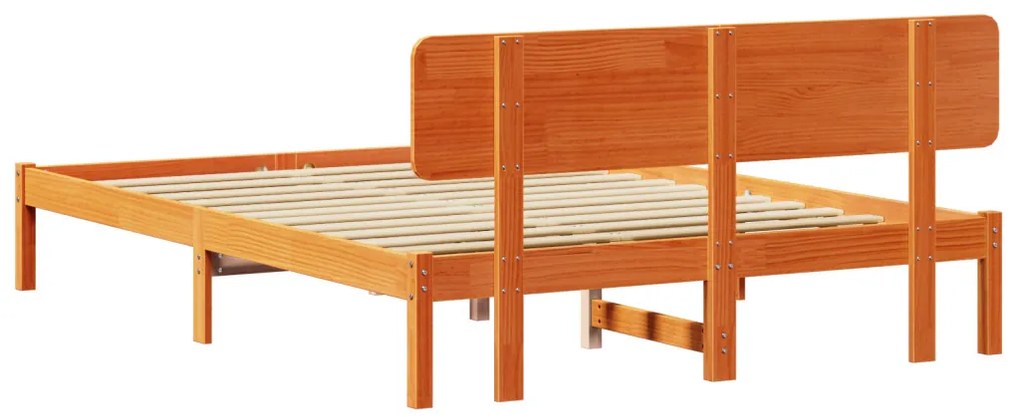 Ágykeret fejtámlával gyanta barna 200x200 cm tömör fenyőfából