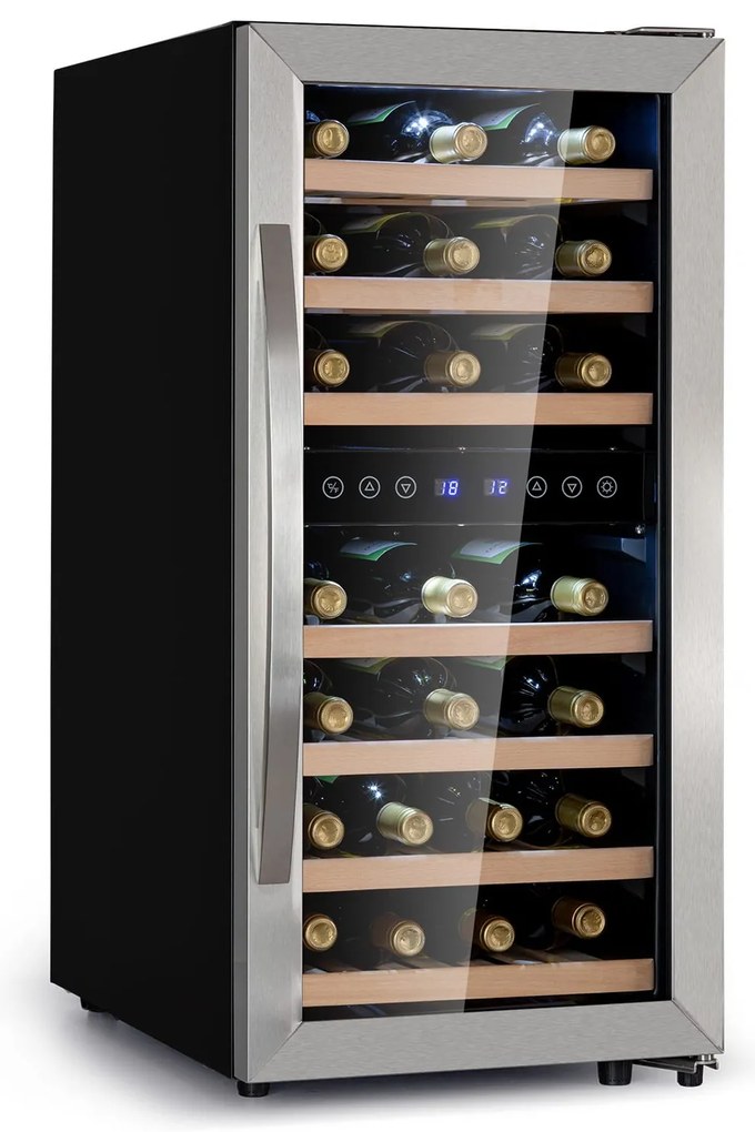 Klarstein Vinamour 33 Duo, borhűtő, 89 liter, 33 palack, 2 zóna, 5-18 °C, érintésvezérlés