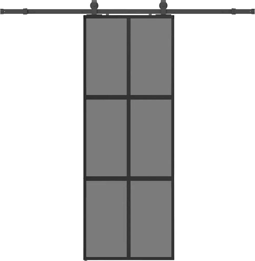 vidaXL fekete edzett üveg tolóajtó fémszerelék szettel 76x205 cm