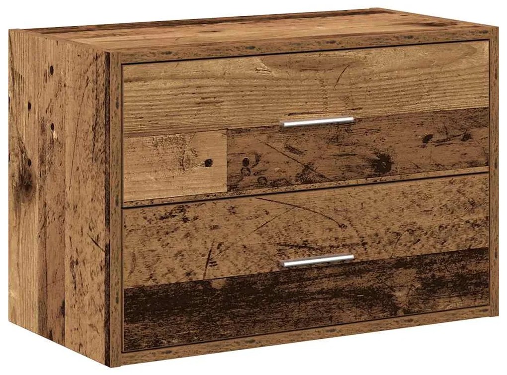 antik fa színű szerelt fa szekrény 2 fiókkal 60 x 31 x 40 cm