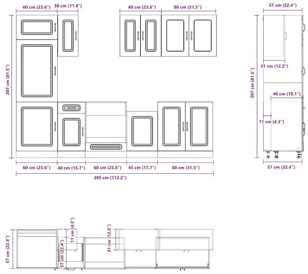 vidaXL 8 részes konyhaszekrény szett Kalmar füstölt tölgy műszaki fa