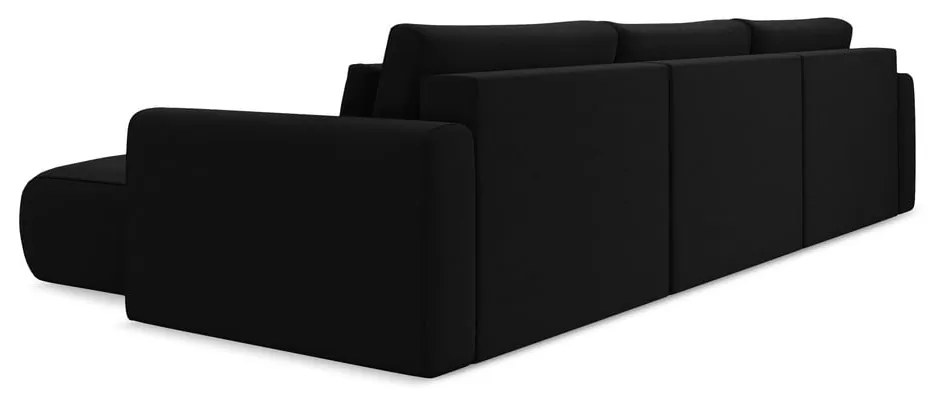 Fekete bársony kinyitható-tárolóhelyes (U alakú) sarokkanapé Kapua – Makamii