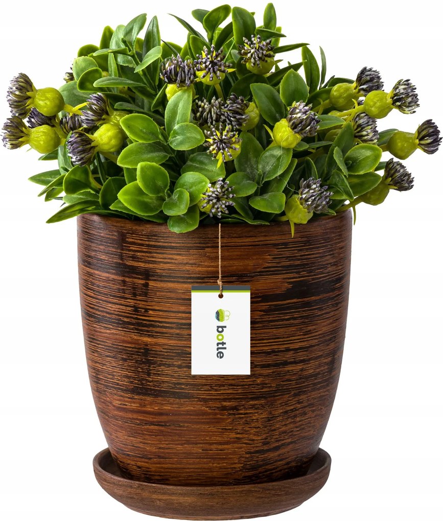 Kerámia kaspó 19,5x21,5 cm, állvánnyal, barna