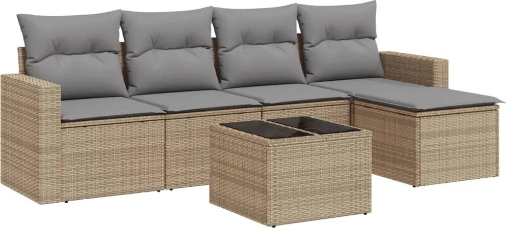 vidaXL 6 részes bézs polyrattan kerti ülőgarnitúra párnával