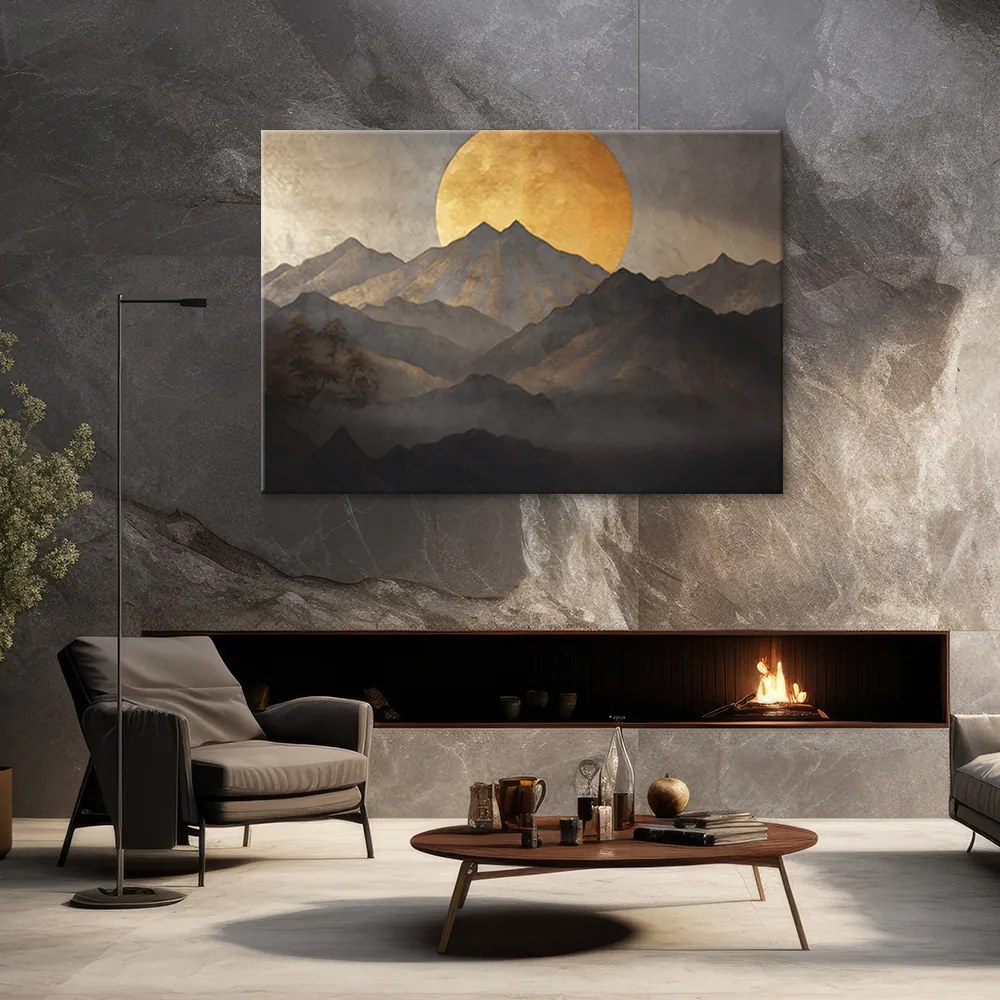 Gario Vászonkép Japán arany nap és hegyek Méret: 90 x 60 cm