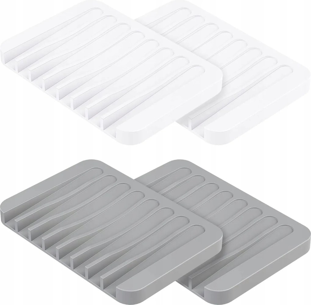 Szilikon szappantartó lefolyóval fürdőszobába és konyhába 2db-os szett szürke