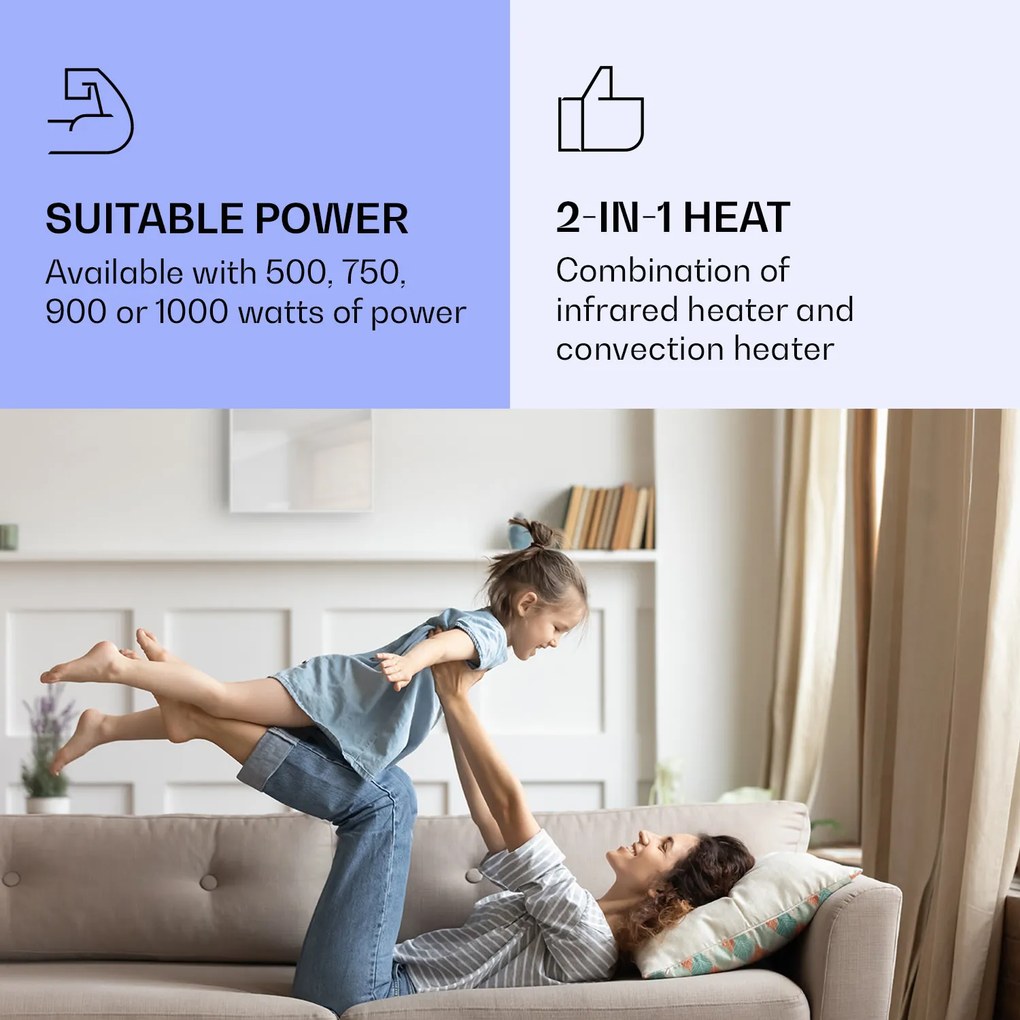 Klarstein La Palma 1000 smart, infravörös hősugárzó 2 az 1-ben, 120 x 60 cm, 1000 W, tükör elülső rész