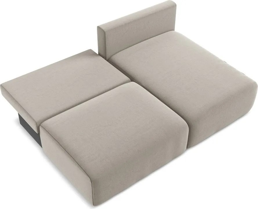 Szürkésbarna bársony kinyitható-tárolóhelyes sarokkanapé (jobb oldali-heverő résszel) Kalena – Makamii