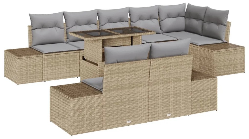 Kerti Kanapé Készlet 9 darabos Világosszürke Rattan