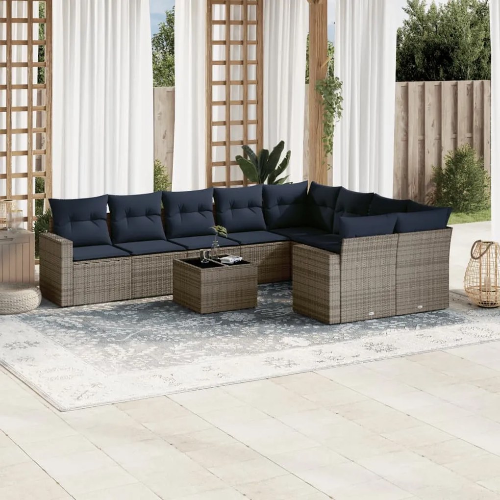 10 részes szürke polyrattan kerti ülőgarnitúra párnával