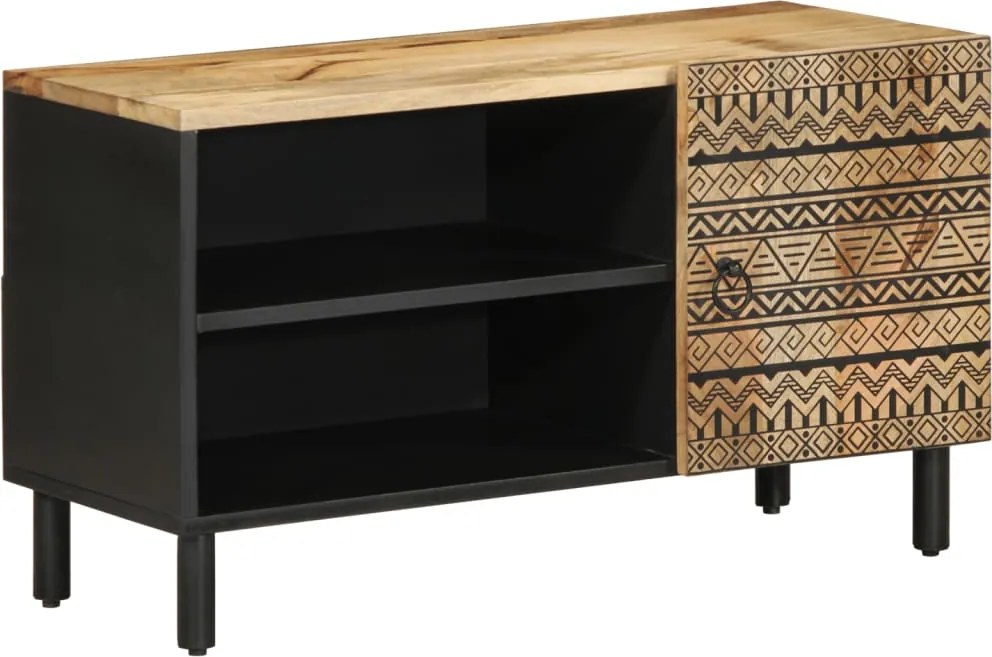 vidaXL fekete tömör nyers mangófa TV-szekrény 80 x 33,5 x 46 cm