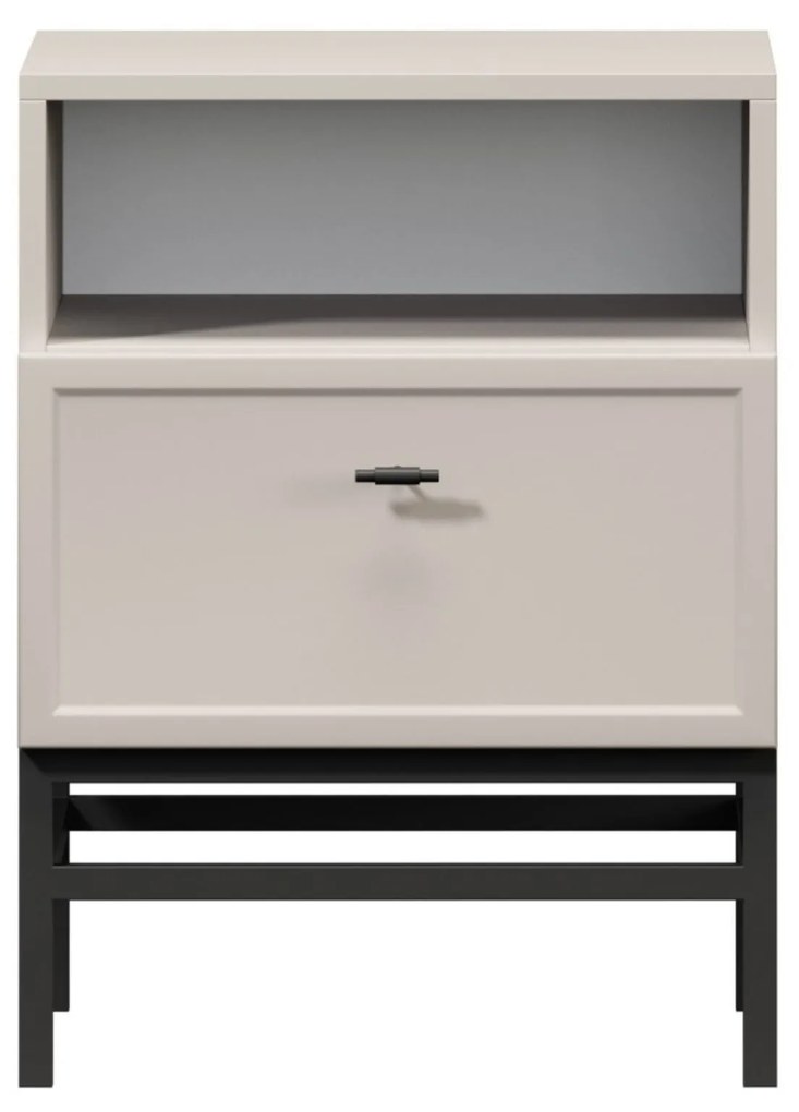 Lorini éjjeliszekrény fiókkal 45 cm - kasmír / fekete T-bar fogantyú / fém láb