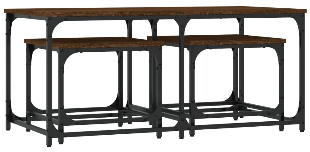 3 db barna tölgyszínű szerelt fa rakásolható dohányzóasztal