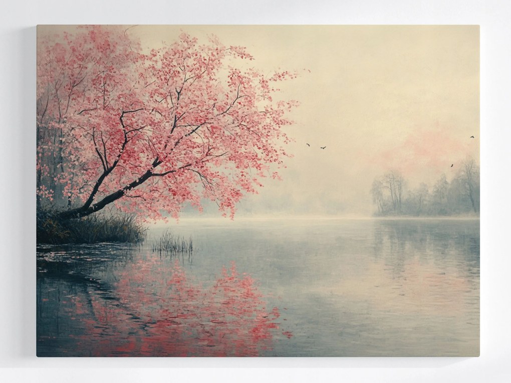 Vászonkép Canvas Tájkép Víz Tó Fa Virágok Tavasz 80x60