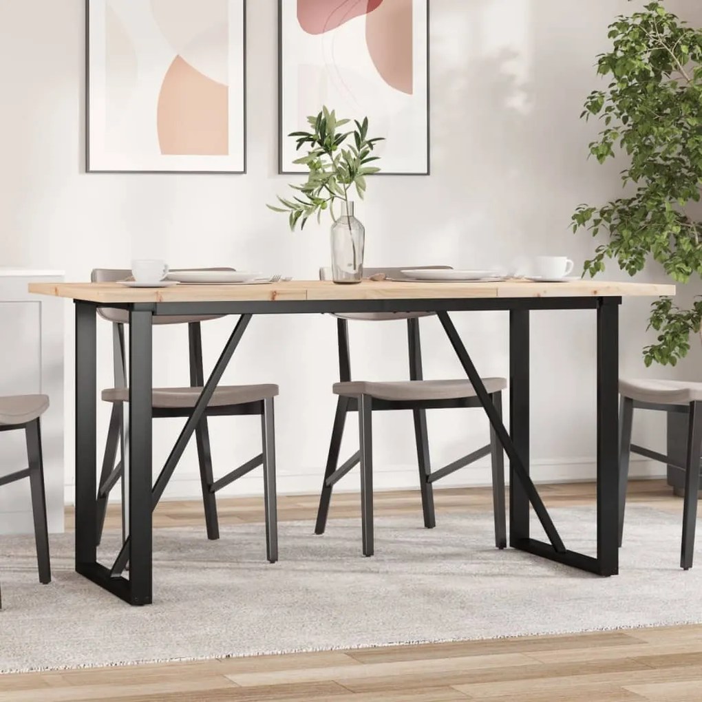 Tömör fenyőfa és acél étkezőasztal O-vázzal 140x80x75,5 cm