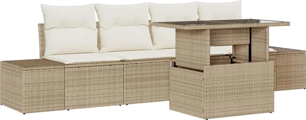 vidaXL Kanapé Szett párnával 5 pcs Beige és krém polirattan