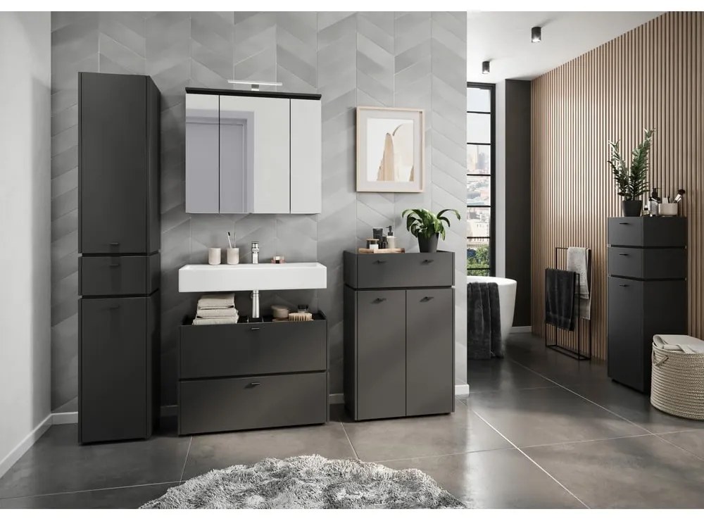 Antracitszürke magas fürdőszoba szekrény 34x189 cm Modesto – Germania