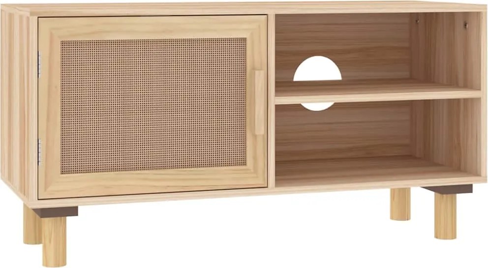vidaXL barna tömör fenyő és természetes rattan TV-szekrény 80x30x40 cm