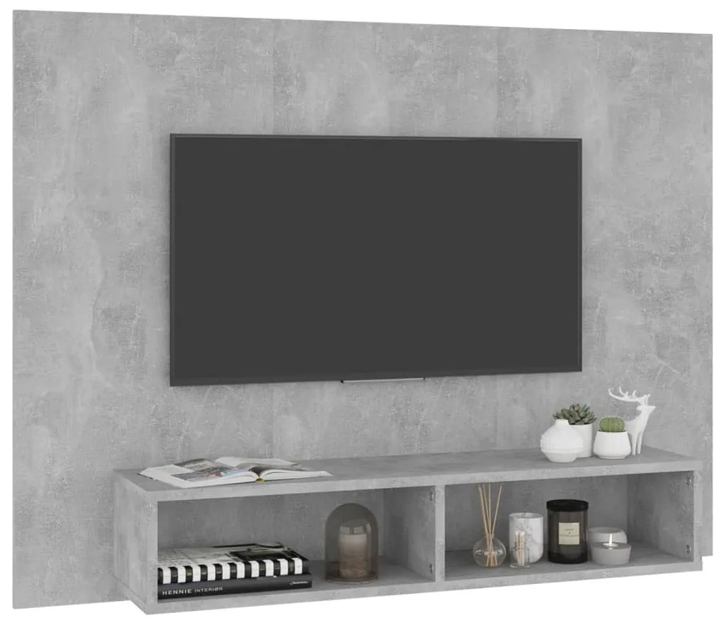 betonszürke szerelt fa fali TV-szekrény 120 x 23,5 x 90 cm