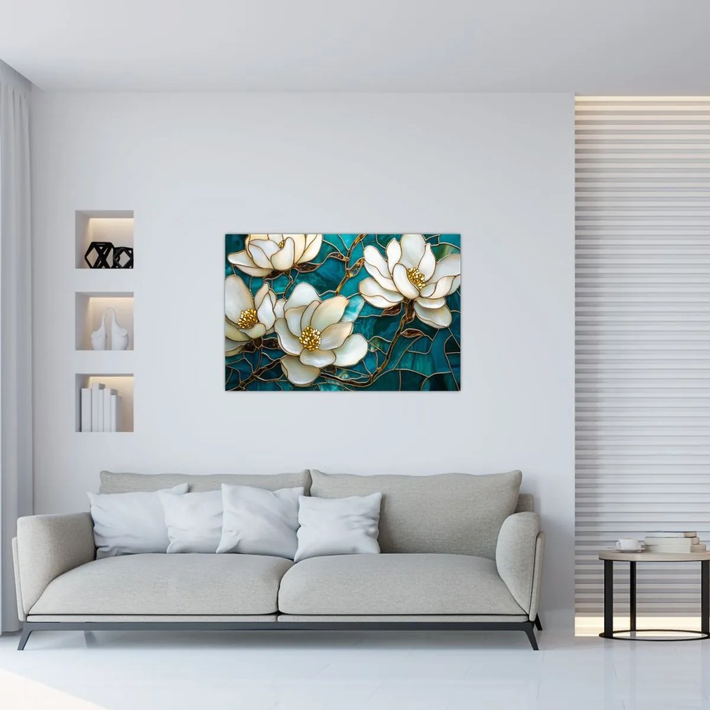 Kép - Ólomüveg magnóliával (90x60 cm)