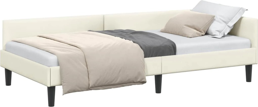vidaXL Sarokágy keret fejtámlával Krém 90 cm x 190 cm VelúrésPlywood