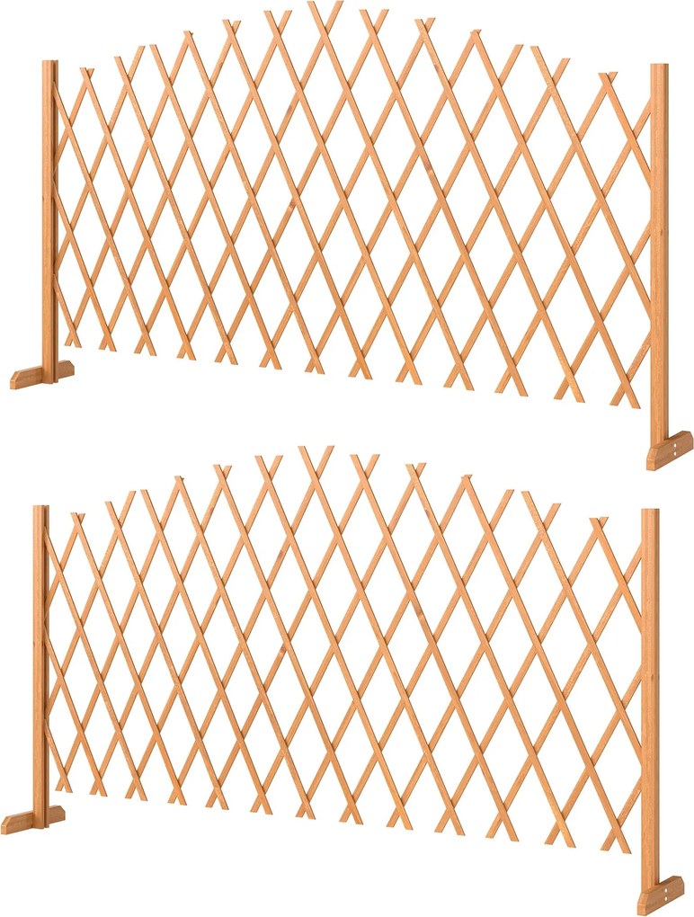 Outsunny 2 db bővíthető ollós rács lábakkal — álló, összecsukható kerti válaszfal és növénytámogatás, fenyő, 180 x 30 x 103 cm — barna | Aosom