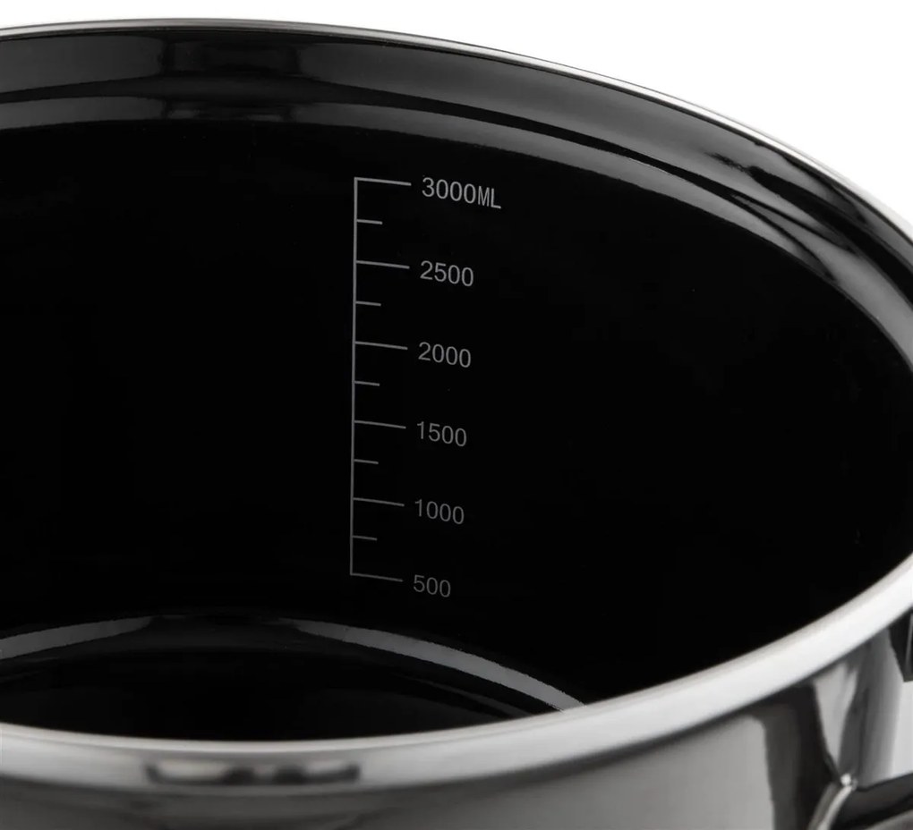 Emaille pot with lid, 3.3 l, black