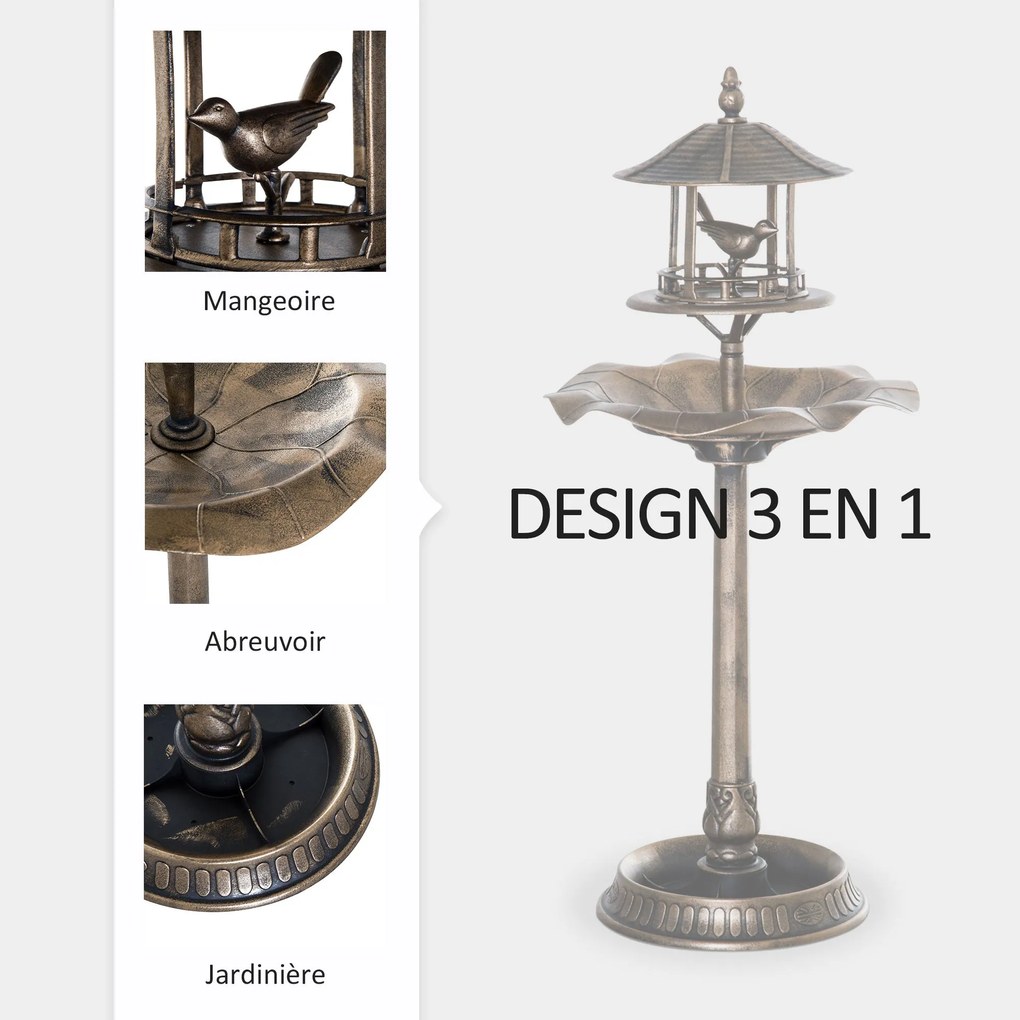 Outsunny Madárfürdő Etető és Cserepes Virágtartó 3 az 1-ben Ø 50 x 113H cm műanyag Antik Bronz | Aosom