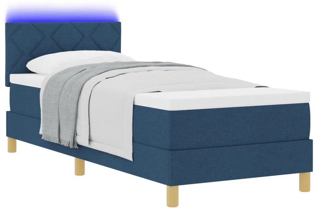Box Spring Ágy matraccal és LED világítással Kék 80x200 cm Szövet