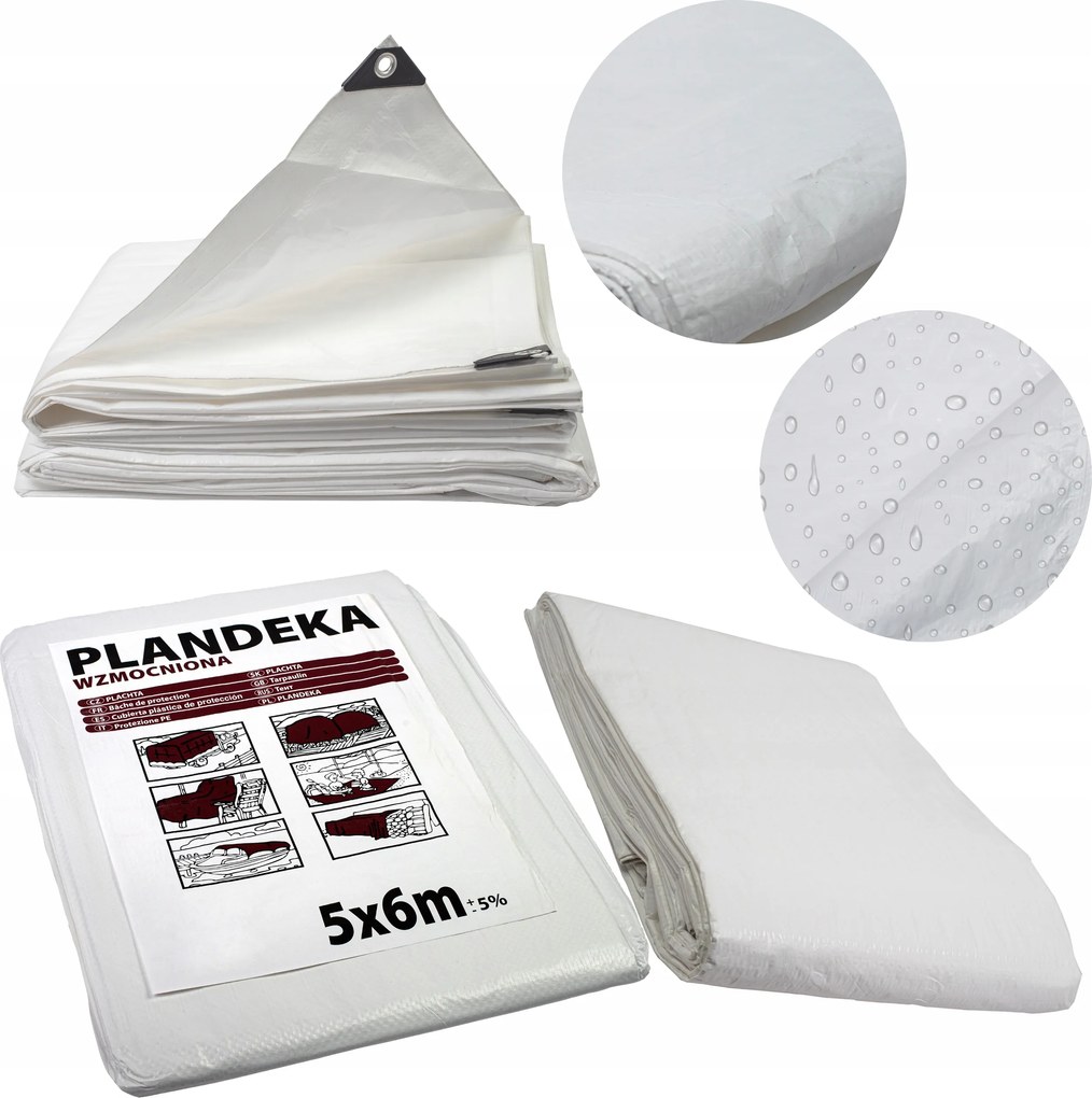 Ponyva 2x3m Fehér Erősített Vízálló Védőburkolat