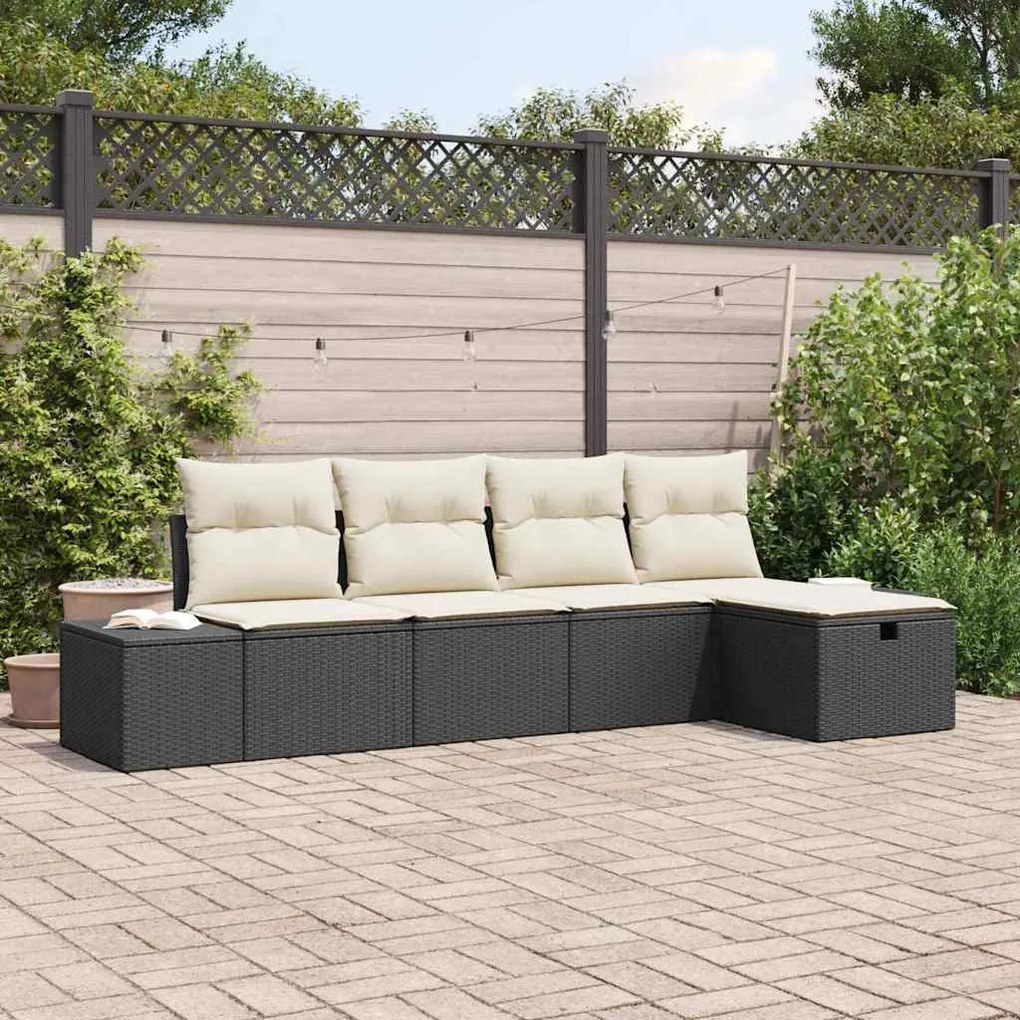 Kerti Kanapé Szett 5 pcs Fekete 55 x 62 x 69 cm Poli rattan