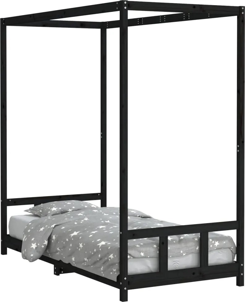 vidaXL fekete tömör fenyőfa gyerekágykeret 90 x 190 cm