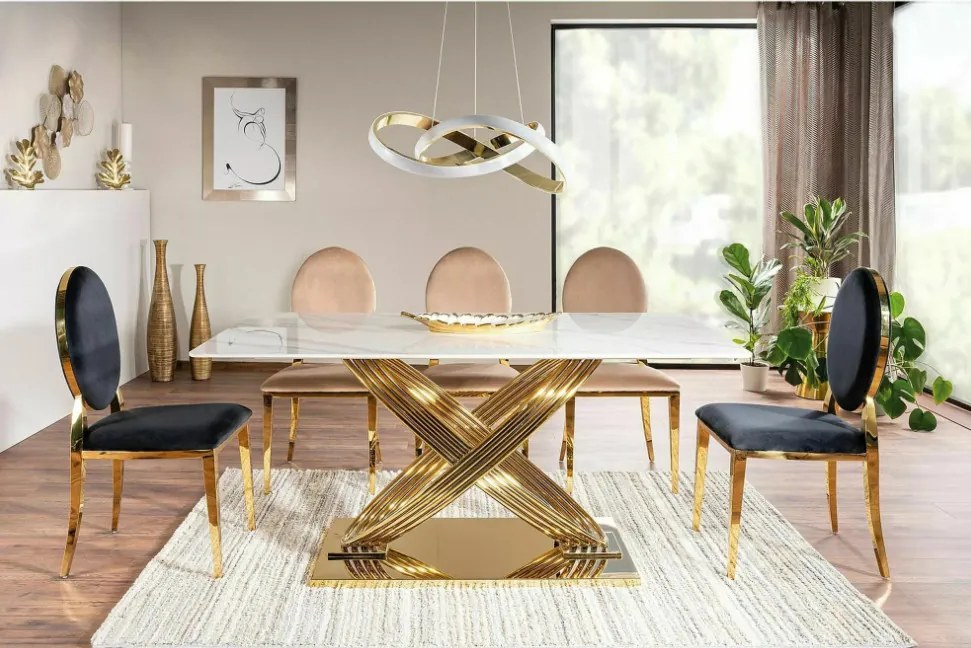 Hermes kerámia étkezőasztal fehér/arany 160x90 cm