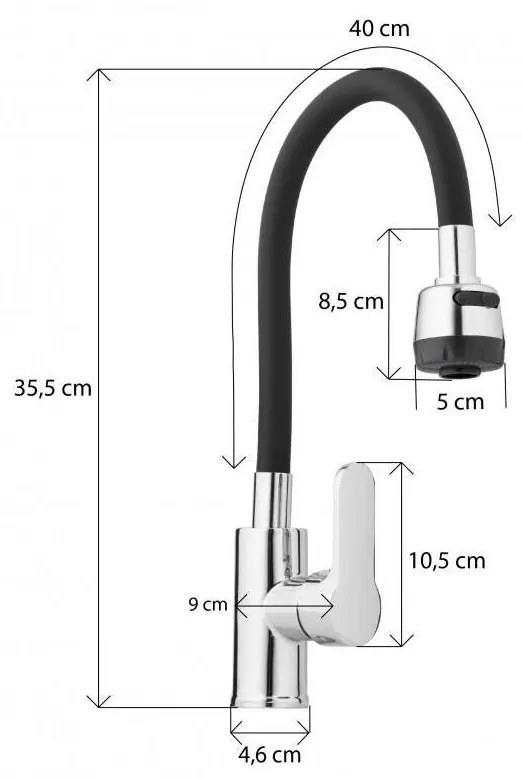 Flexi PULTRA szerelhető konyhai csaptelep fekete
