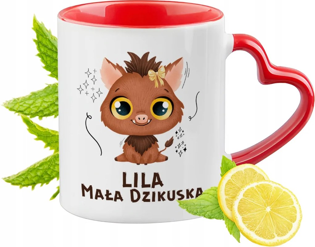 Piros bögre szív alakú füllel Liliomnak Ajándék