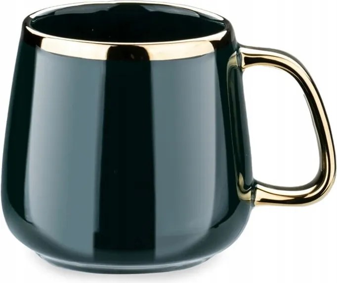 Porcelán bögre arany füllel zöld 480 ml